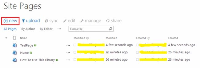 create new site page in share point